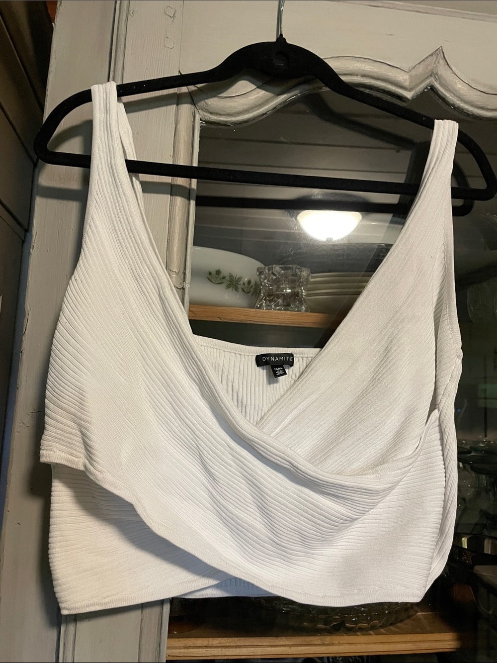 New Never Worn-Dynamite White Ribbed Crossover Crop Camisole